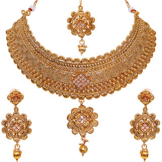 Penny Jewels Antique Traditional Party Wear  Wedding Contemporary Handmade Golden Necklace Set For Women  Girls