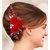 JewelMaze Red Pearl Floral Design Silver Plated Hair Brooch-FAJ0012