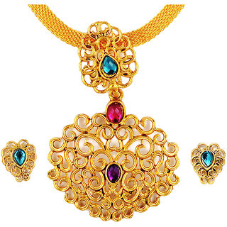 Asian Pearls & Jewels Golden Pendant Set