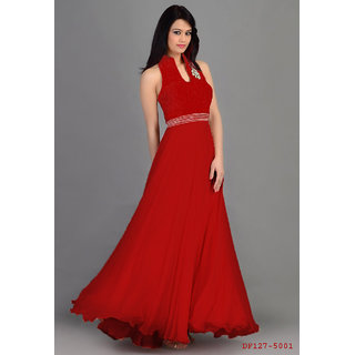 Buy Designer Red Valvet And Georgette Evening Gowns