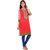 Mytri Red Cambric Straight Embroidered Long Kurta
