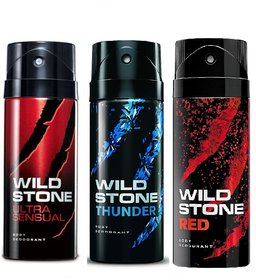 Wild Stone Ultra Sensual, Thunder, Red Body Deodrant 150ml Set of 3