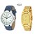 Mark Regal Denim Leather Strap+Golden Metal Analog Watches Combo Of 2