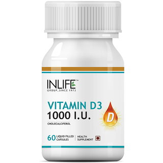 INLIFE Vitamin D3 (Cholecalciferol), 1000 IU, 60 Capsules For Bone Health