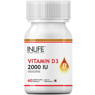 INLIFE Vitamin D3 (Cholecalciferol), 2000 IU, 60 Capsules For Bone Health