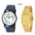 Mark Regal Denim Leather Strap+Rectengle Golden Men's Quartz Watches Combo