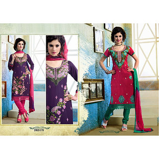 Two sets of Heavy embroidery cotton dress material for ladies