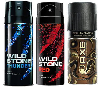 Wild Stone Red, Wild Stone Thunder and AXE Chocolate Deodorant - 150 ml each (Combo of 3)