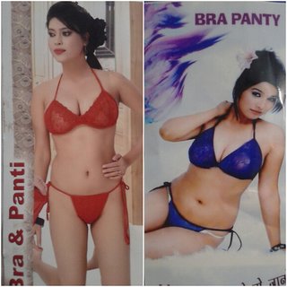 Multicolor Pack Of 2 Net Bra/Panty Set Lace(Bust Size 30-36 Adjustable)  Free Size