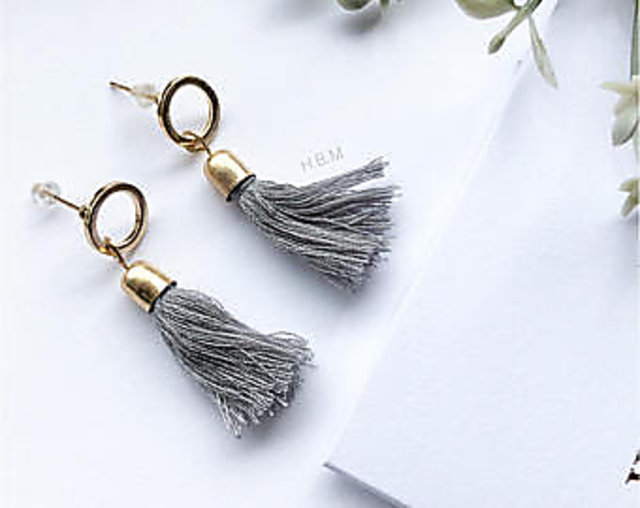 Grey Colour  Golden Combination Silk Thread Jhumukka Earrings