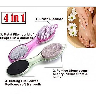 NEW-4 in 1 Multi-use Foot Care Brush Pumice Scrubber Pedicure Tool Set Pack Of 1 ( Multi color )