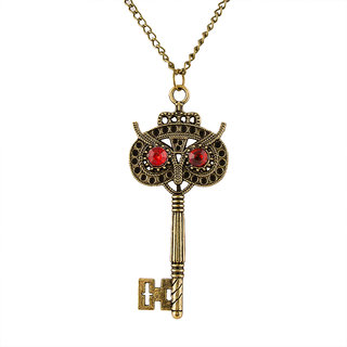 Habors Antique Gold Owl Face Key Long Necklace