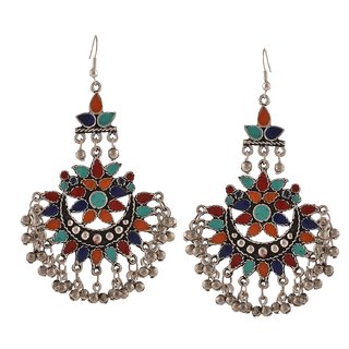 Minha Oxidised Multicolor Alloy Chandbali for Women