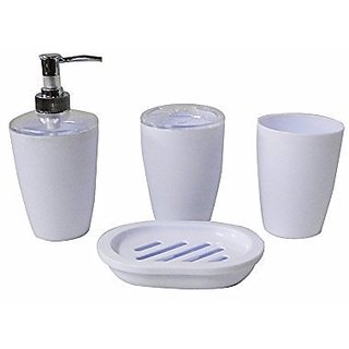 Kartik Bathroom Accessories Set Bath Soap Dish Dispenser Tumbler  Toothbrush stand(WHITE)