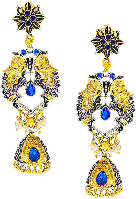 Anuradha Art Blue Colour Floral Designer Beautiful Party Wear Oxidised Long Earrings For Women//Girls