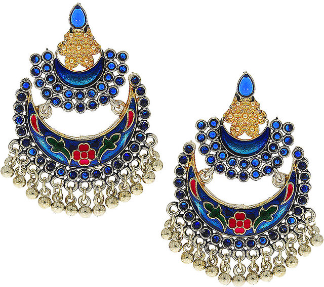 Anuradha Art Silver Finish Green Colour Very Classy Trendy Chandbali Styled Oxidised Earrings For Women//Girls