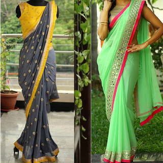 Real Mirror Work Beautiful Heavy Soft Georgette Saree With - Etsy
