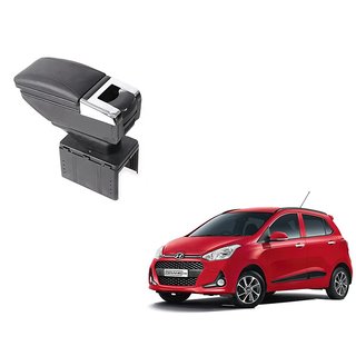 Stylish Black Arm Rest Console For Hyundai Grand i10- Arm Rest in Chrome Design with Ashtray, Cup Holder And Storage