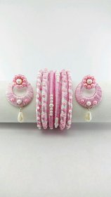 silk  thread pink n white bangle set