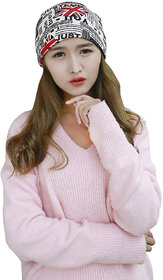Modo Vivendi Unisex Winter Warm 2 Use Cap Knitted Scarf  Winter Hats for Men Women Letter Beanies White  Red Color