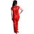 Senslife Satin Red Cap Sleeve Sleepwear Nightwear Night Suit Top  Pajama Set SL008B