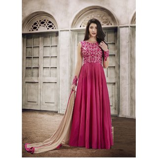 Buy Fashionuma Designer Fancy Silk Pink Anarkali Gown Salwar Suit