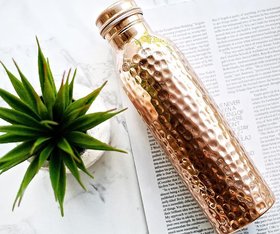 Tambra Handmade Hammered Pure Copper Water Bottle in 750 ML