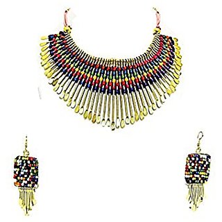 Muccasacra Funky Multicolour Br Spike Threaded Necklace With Muccasacra Funky Multicolour Br Spike Threaded Necklace With Trendy Earrings
