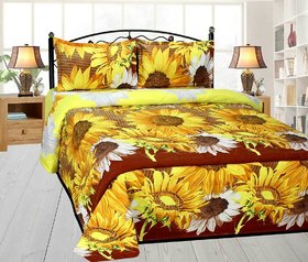 Luxmi Beautiful sunflowers Design polycotton Double Bed sheets with 2 pillow covers- yellow
