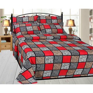 Luxmi Exclusive Design poly cotton double bedsheet with 2 pillow covers- Multi