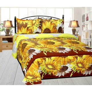 Luxmi Beautiful sunflowers Design polycotton Double Bed sheets with 2 pillow covers- yellow