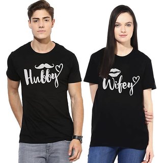 Combo Of Black Printed Round Neck Couple T-Shirts by WE2