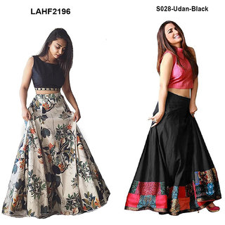 Aika Bhagalpuri Printed Taffeta Digital printed lahenga choli For Women JP LAHENGA UDAN BLACK