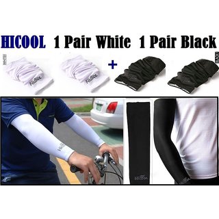 HiCool Arm Sleeves Sun Protection For Boys ( 2 Pairs Black/White)