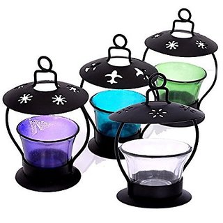 Tea light Candle Holder Multi Colored Decorative for Home Deacutecor - Set of 4