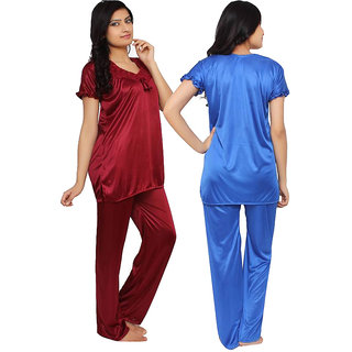 Satin Plain Night Dress,Night SuitSet