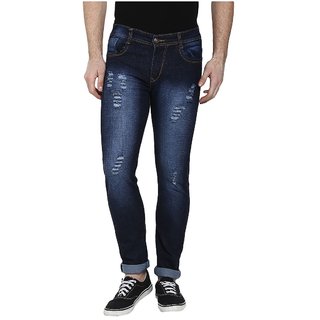 Urbano Fashion Men's Heavy Distressed Slim Fit Blue Jeans