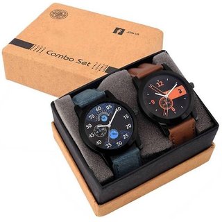 Hrv Combo Broun And Blue Leather Belt Latest Designing Stylist Analog Watch For Men,Boys