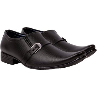 Smoky Men's Black Slip on Moccasin Formal Shoes