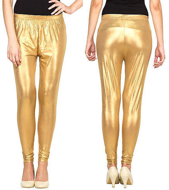 Women Trending Antique Gold Mid Rise Cotton Blend Shimmer Leggings for Women  And Girls