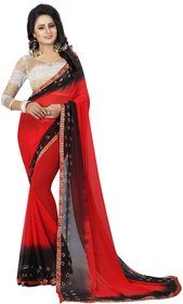 AS Fashion Red chiffon saree and casual wear and work wear printed saree