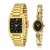 HWT Rectangle Black Dail Golden Metal Couple Watches Combo