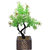 Random Y Shaped Artificial Bonsai Tree with Green and White Leaves and Red Flowers
