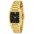 HWT Rectangle Black Dail And Round Women Golden Metal Couple Watches Combo