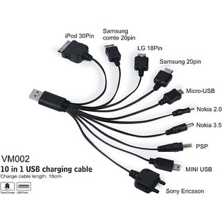 Universal 10 In 1 Usb Data Cable Car Mobile Charger
