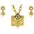 The Jewelbox Ethnic Rectangle Flower Black Enamel Kundan Pearl 22K Gold Plated Pendant Chain Necklace Set Earring Set For Women
