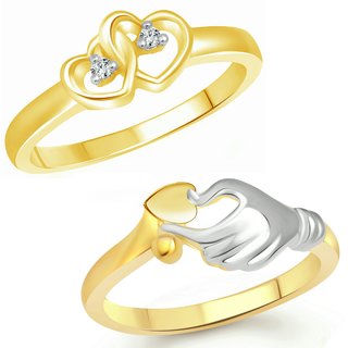Vighnaharta Valentine Love Gift CZ Gold and Rhodium Plated Alloy Combo Ring set for Women and Girls [1047FRG-1082FRG] - [VFJ1238FRG16]