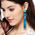 Fasherati Turquoise Blue Bohemian style Crystal With Long Tassels Drop Earrings For Women