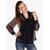 Cattleya Black Poly Net V Neck Long Sleeves Top For Women's