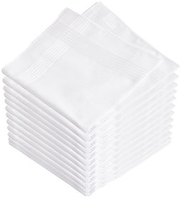 Aadikart Men's Cotton White Handkerchief -pack of 12